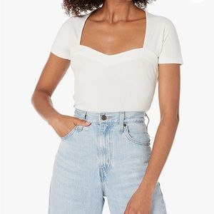 Guess Eco Cream White Isabella Rib Knit Top L
